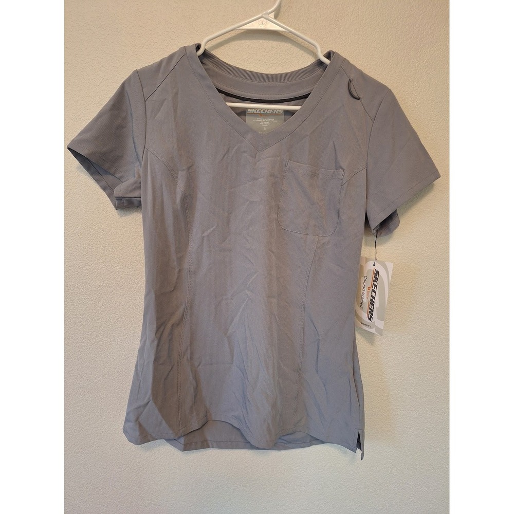 Skechers by Barco‎ Womens V-Neck Scrub Top Gray Medical Uniform Small NWT